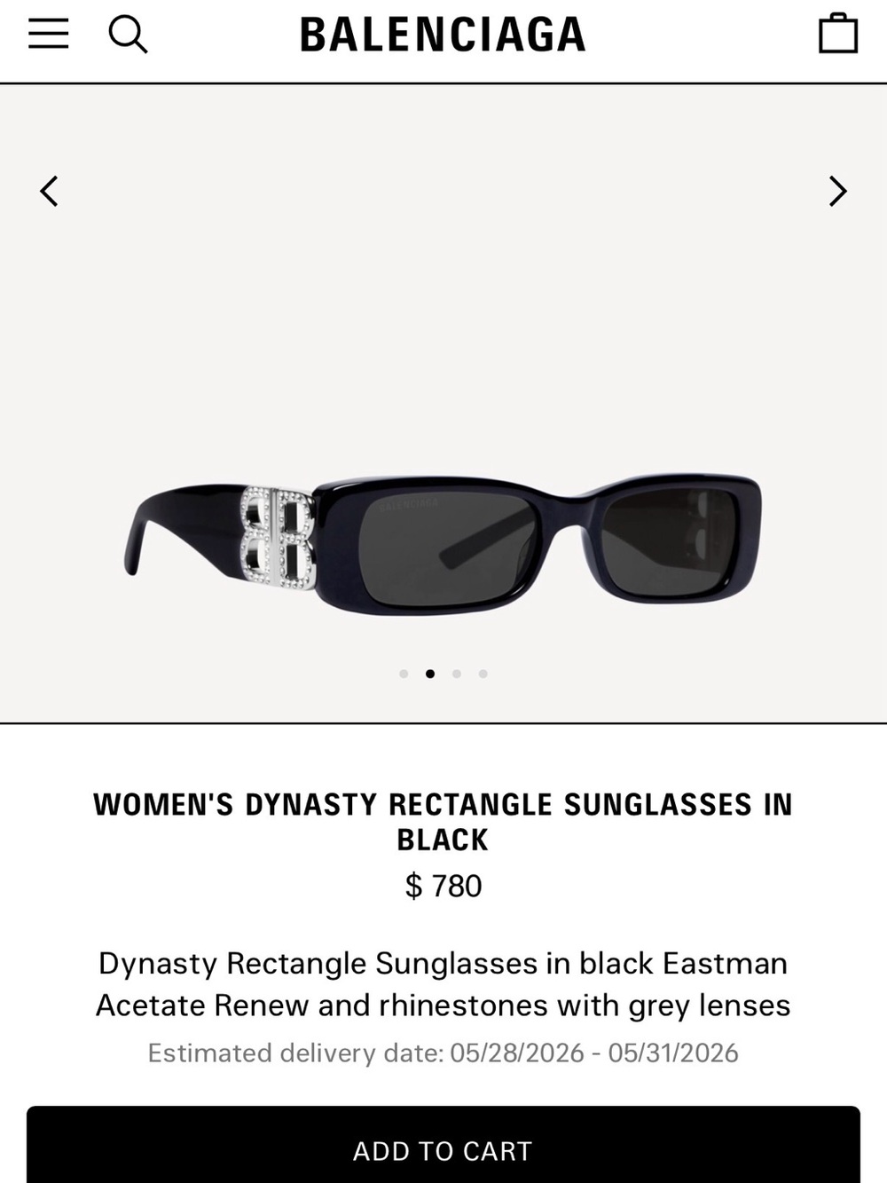 NEW Balenciaga Dynasty Crystal Black Rectangular Sunglasses - Picture 13 of 14